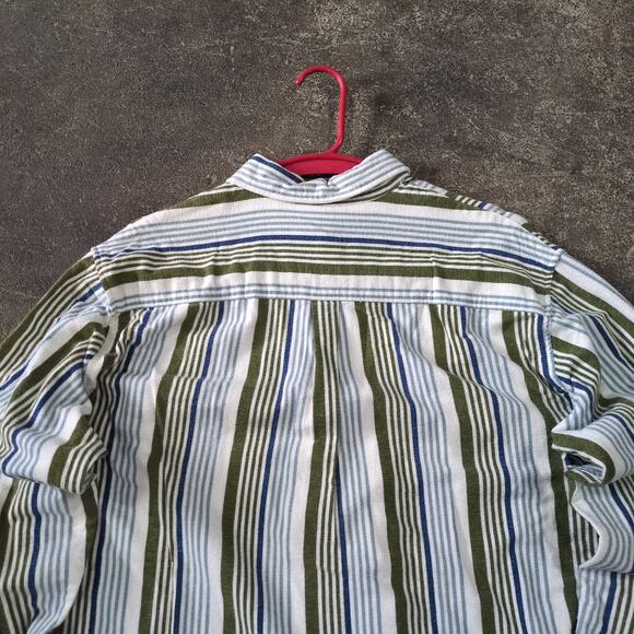 Quiksilver Flannel Shirt Mens M White Striped Beach Button Up Long Sleeve Surf - Picture 4 of 8